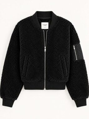 Abercrombie Black Sherpa Teddy Bomber Jacket | Size XXS